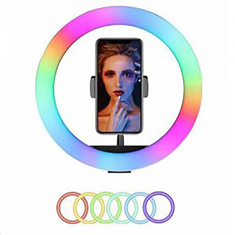 رینگ لایت مدل LJJ-33 رنگ نوری (RGB) به همراه 3 پایه قابل تنظیم ارتفاع